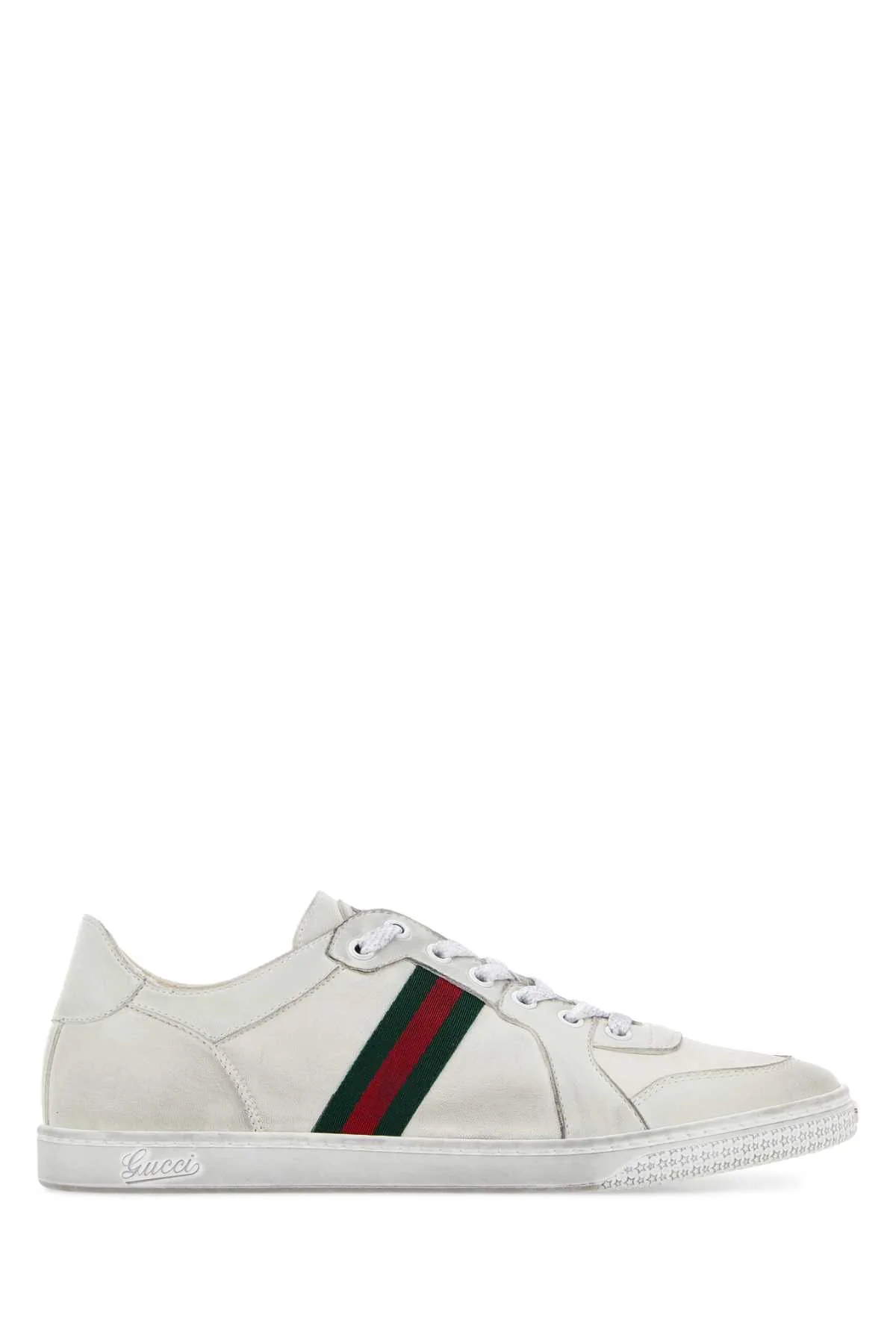 White Leather Stretch Sneakers by Gucci