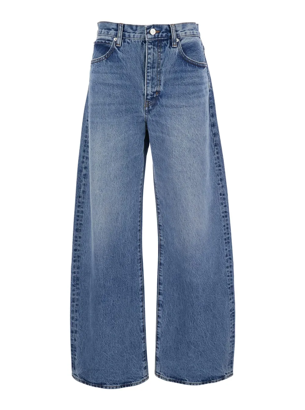 the Bow Blue Five-pocket Jeans With Faded Effect In Denim Woman