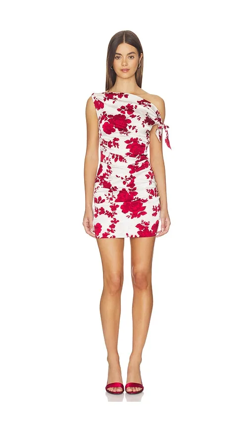 Ruched One Shoulder Mini Dress in Red. by SWF