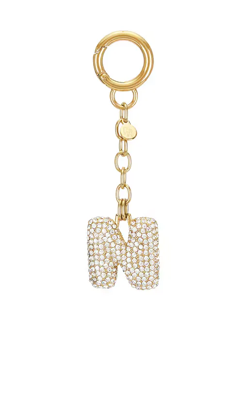 Bubble Initial Pave Keychain in Metallic Gold. by petit moments
