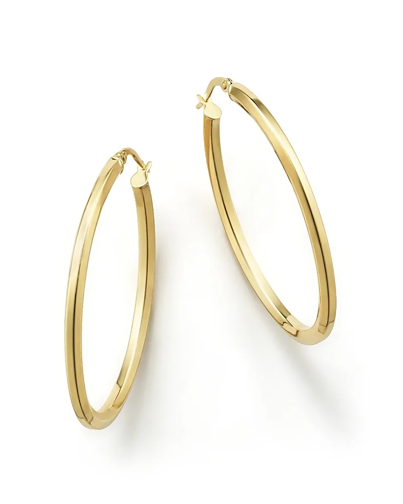 14K Yellow Gold Oval Hoop Earrings