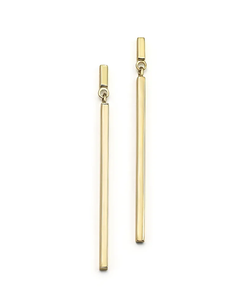 14K Yellow Gold Square Stick Drop Earrings