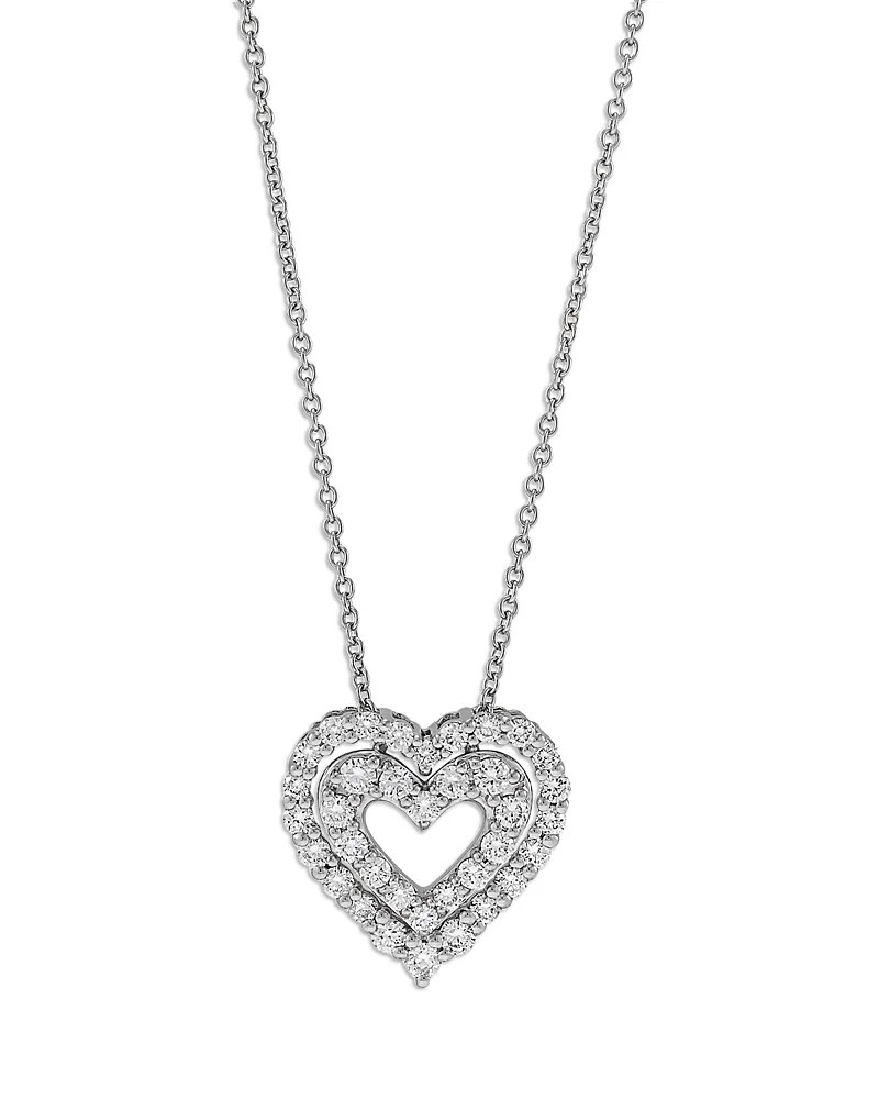 Diamond Double Heart Pendant Necklace in 14K White Gold, 0.50 Tcw