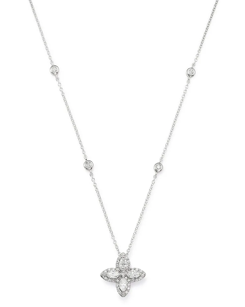 Diamond Marquis Flower Pendant Necklace in 14K White Gold, 0.50 Tcw