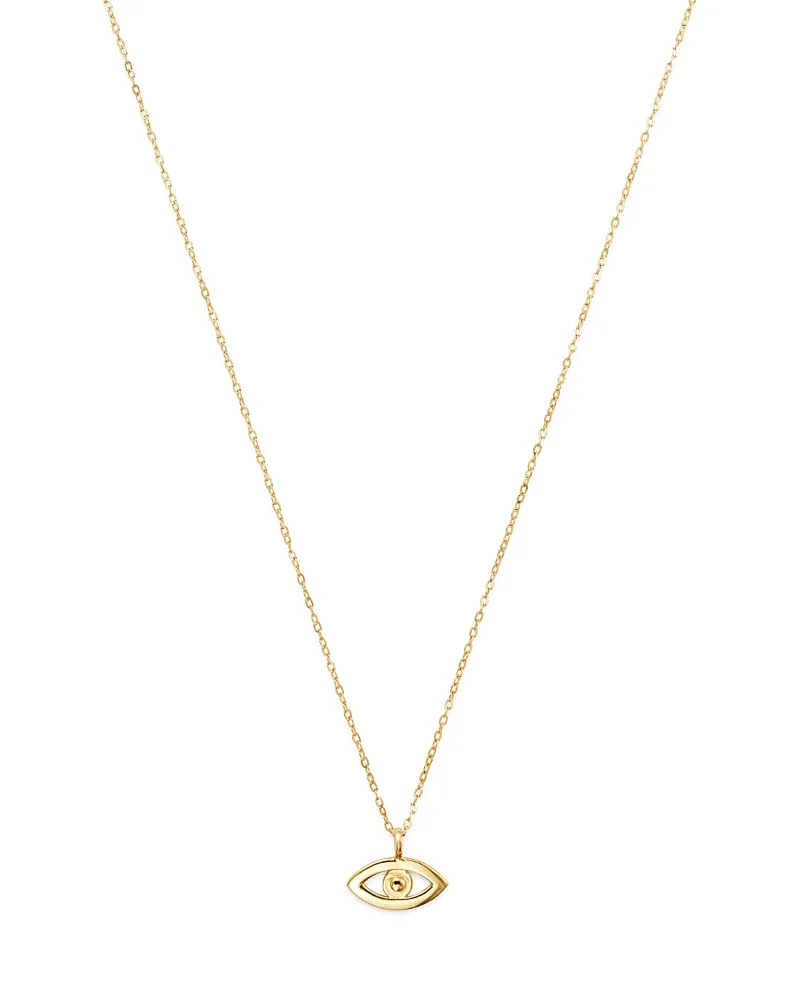 14K Yellow Gold Evil Eye Pendant Necklace, 16