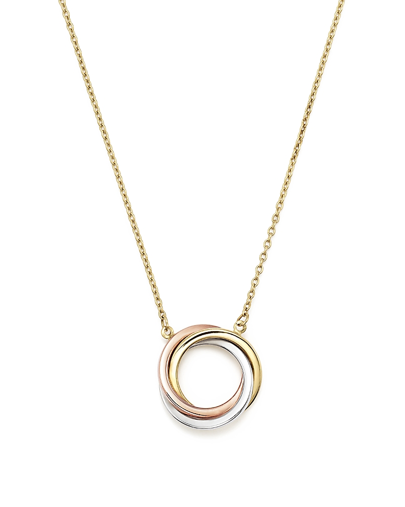 14K Rose, Yellow and White Gold Ring Pendant Necklace, 18