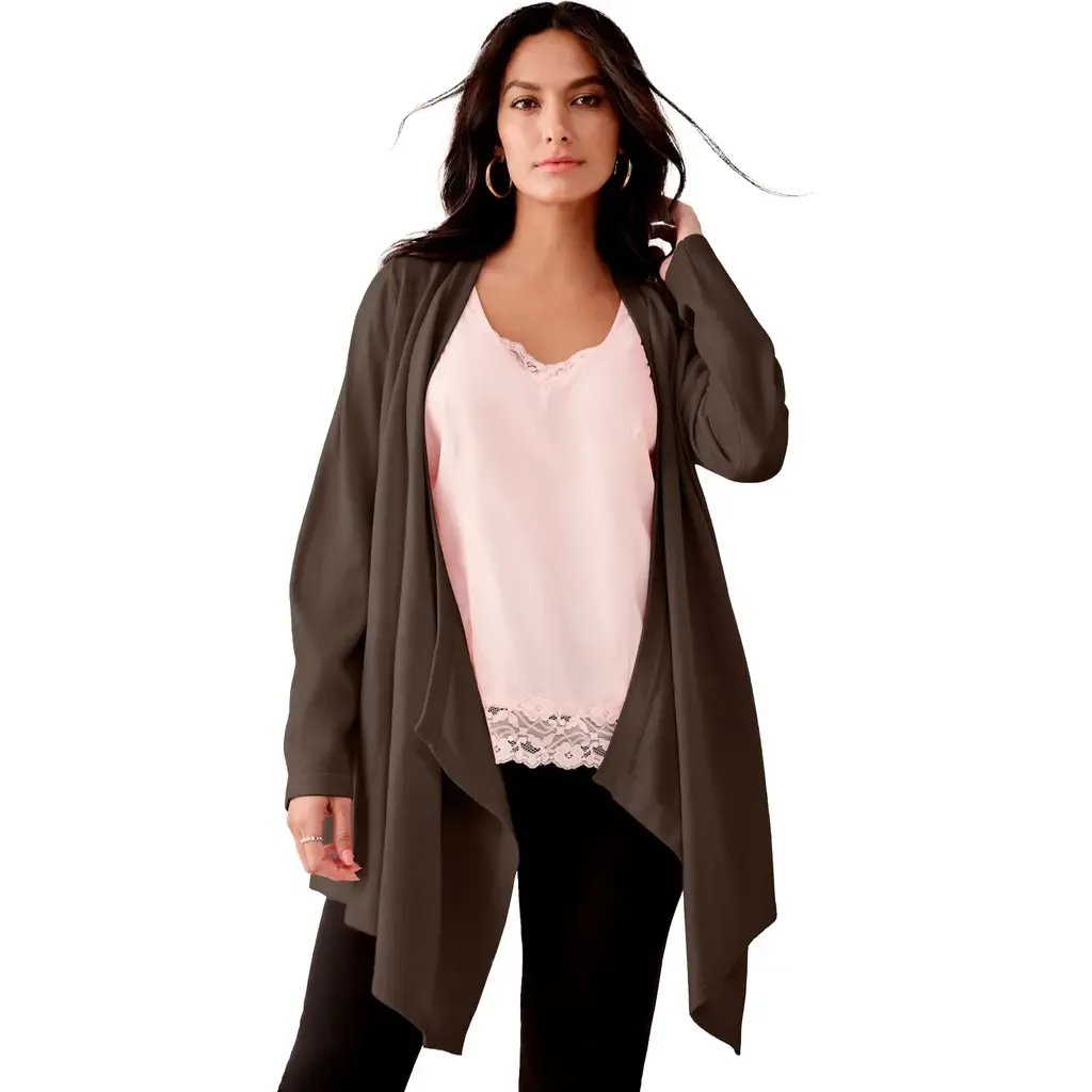 Lightweight Handkerchief Hem Cardigan Sweater by Roaman's