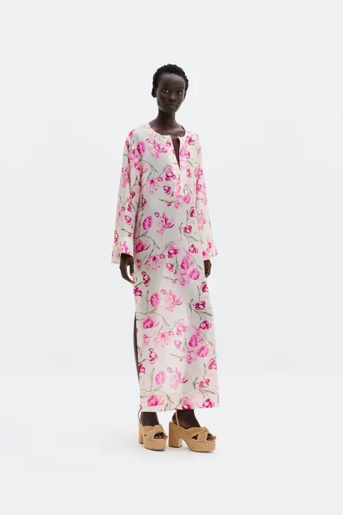 Brenda Silk Maxi Kaftan Dress by Malina