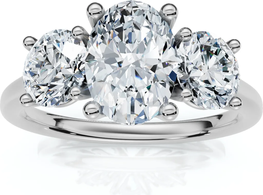 2Ct TWW Oval Lab Grown 3-Stone Diamond Engagement Ring in or Gold
