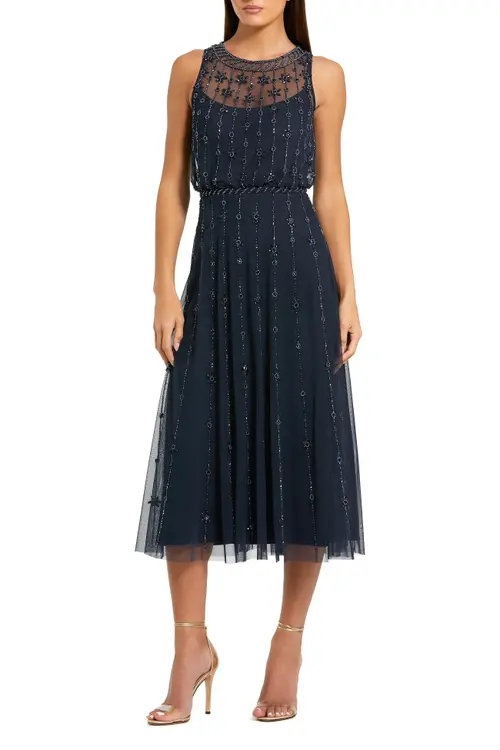 High Neck Sleeveless Embellished a Line Dress