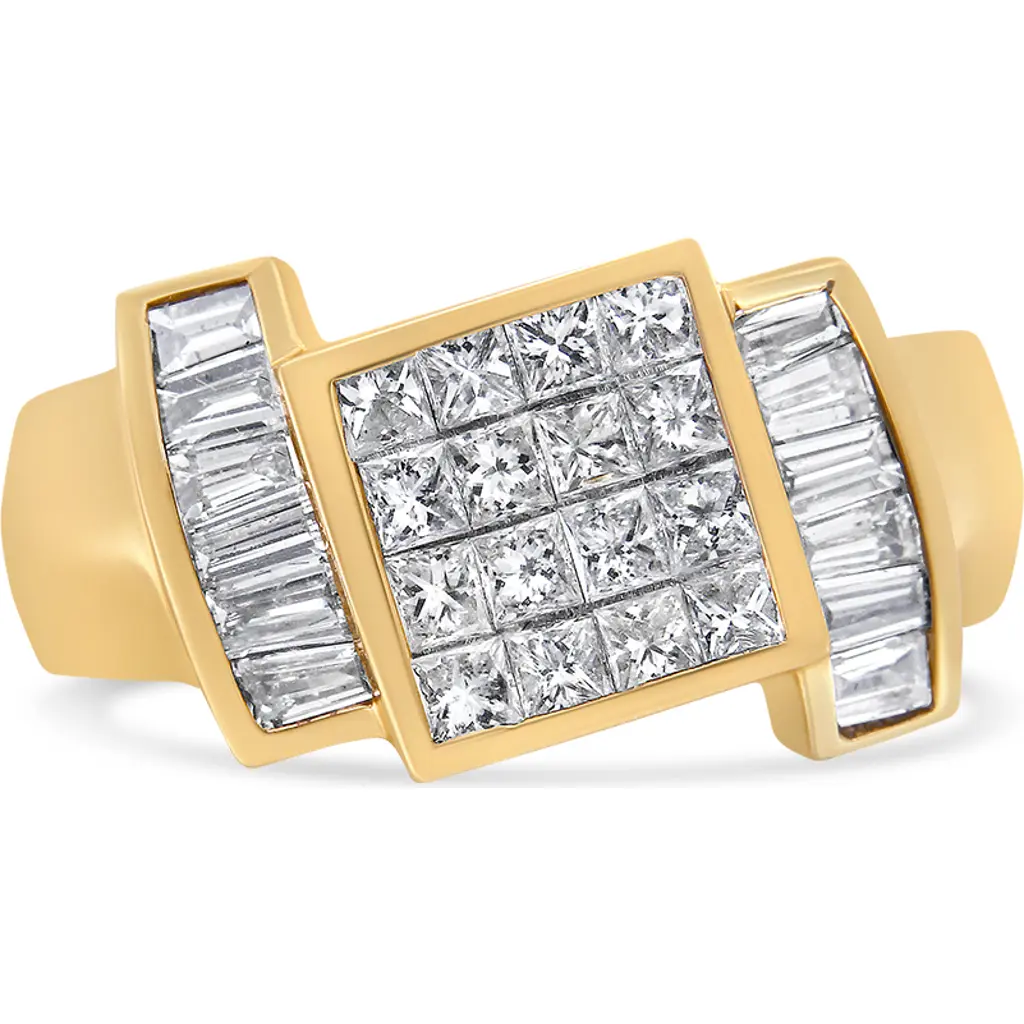 14K Yellow Gold 1 5/8 Cttw Invisible-Set Princess and Baguette Diamond Cocktail Band Ring
