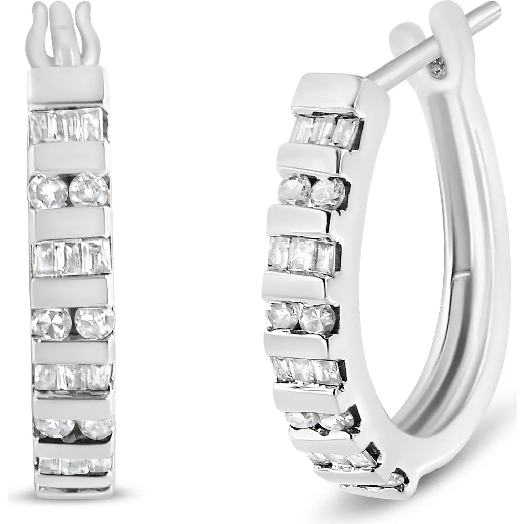 10K Gold Round and Baguette-Cut Diamond Hoop Earrings by Haus of Brilliance