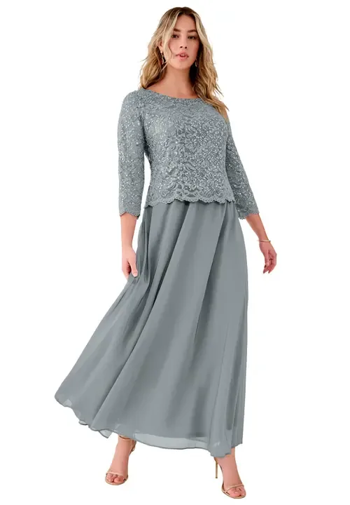 Sequin Lace Three Quarter Sleeve A-Line Gown by Roaman's