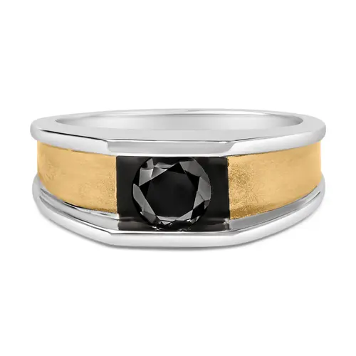 14K Yellow Gold Plated Sterling Silver 1.0 Cttw Round Black Diamond Band Ring