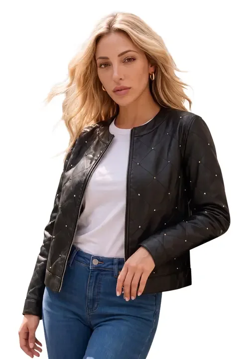 Studded Faux Leather Bomber by Roaman's