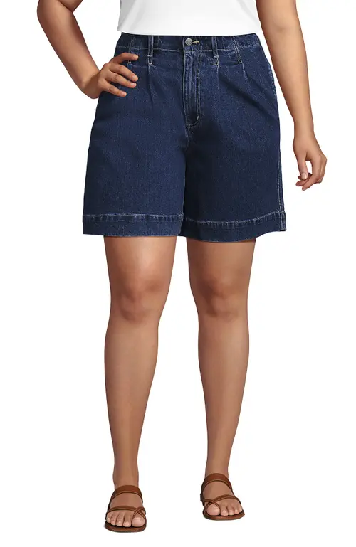 Soft Denim High Rise 7" Pleated Trouser Shorts by Lands' End