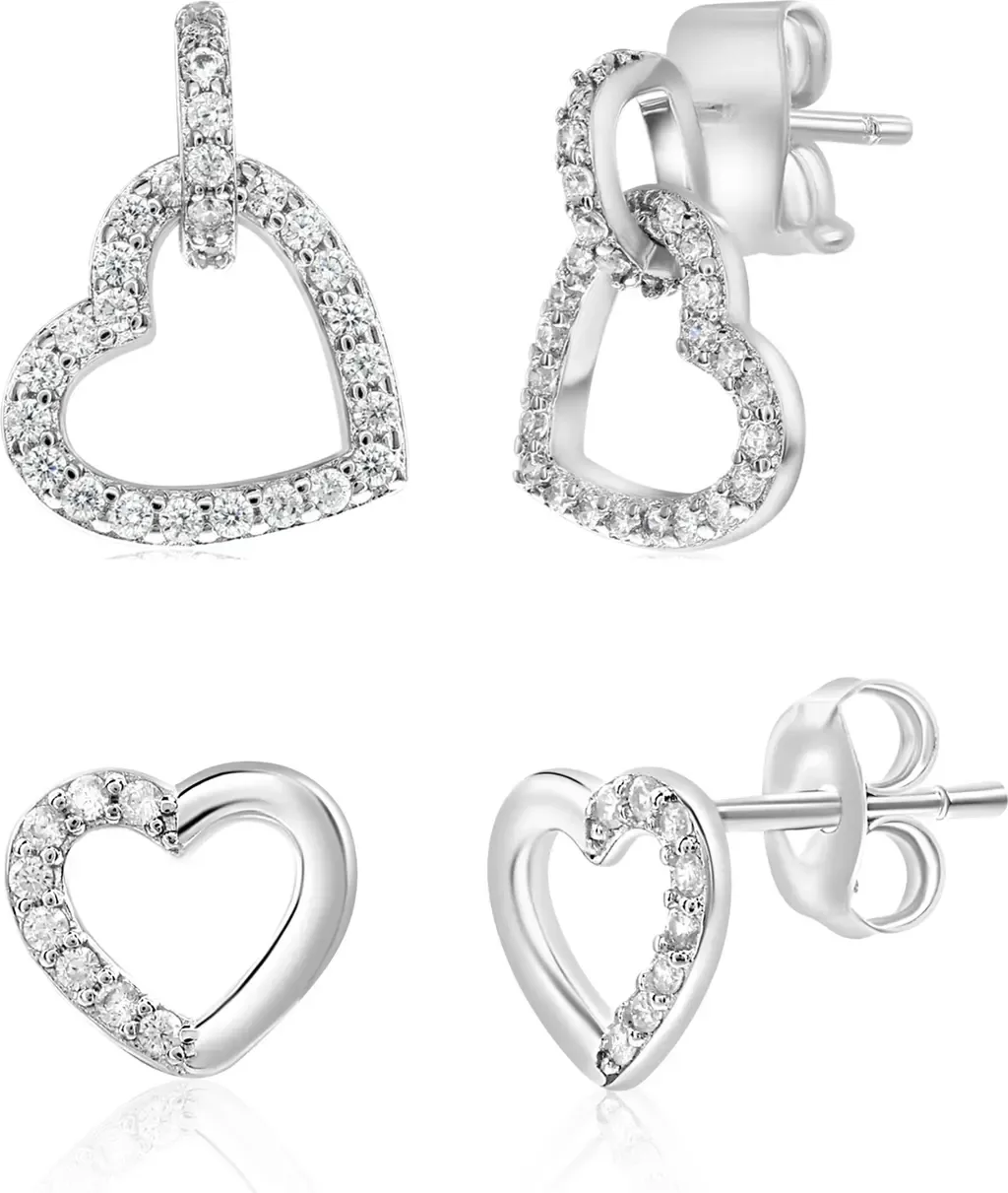 Set of 2 Pave Heart Earrings