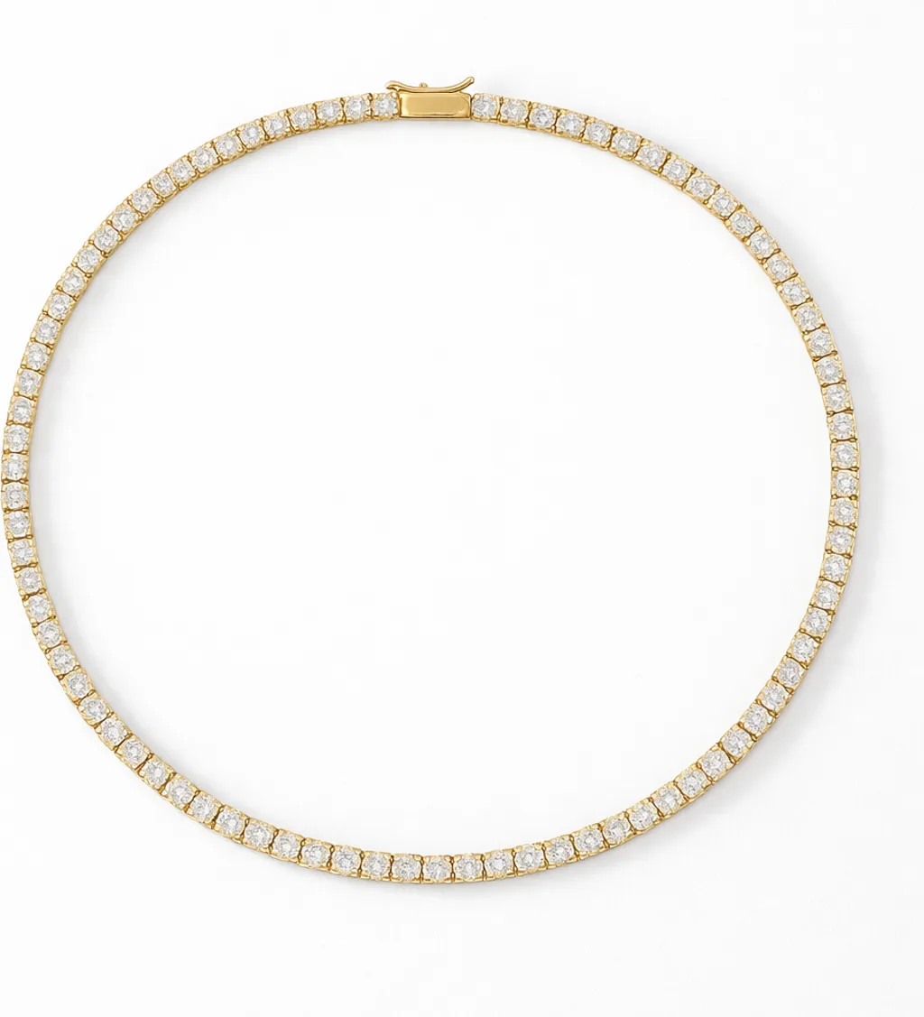 Gold-Tone Round Cut Crystal Tennis Necklace