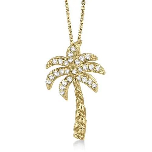 Palm Tree Shaped Diamond Pendant Necklace 14k