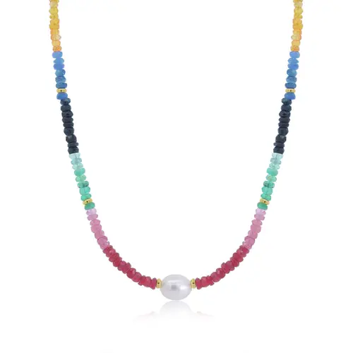 Rainbow Gemstone Bead Pearl Necklace