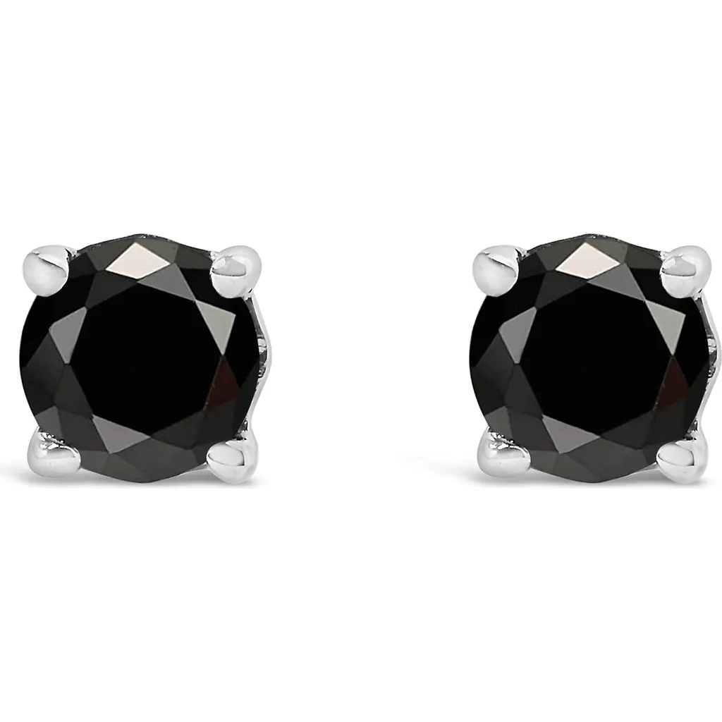 925 Sterling Silver 1/4 Cttw Black Diamond Solitaire Stud Earrings