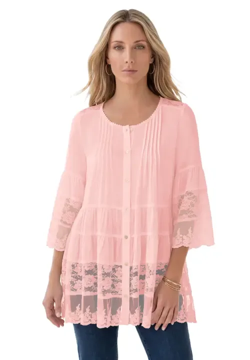 Lace Illusion Blouse by Roaman's