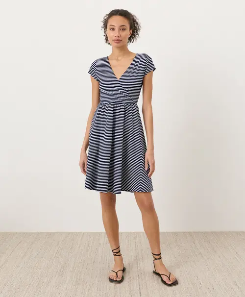 Fit & Flare Crossover Dress in Hudson Stripe Navy Blue at Nordstrom, Size