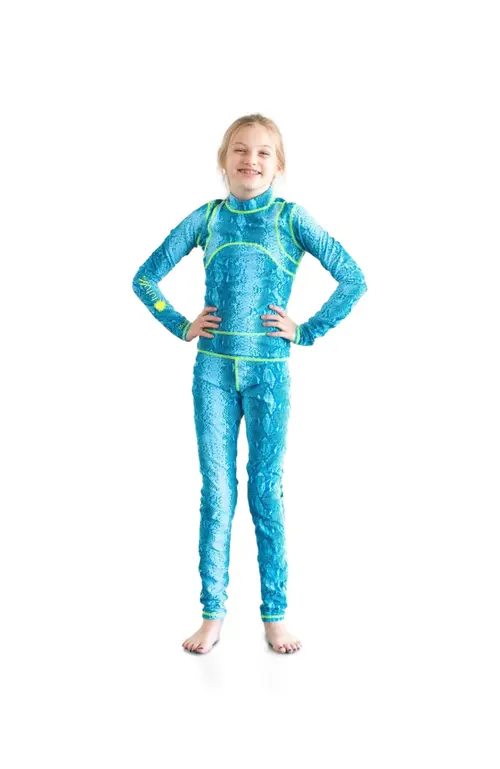 Girls' Full-Body One-Piece Swimsuit - UPF 50+ in Vibrant Turquoise Blues at Nordstrom, Size by TUTUBLUE