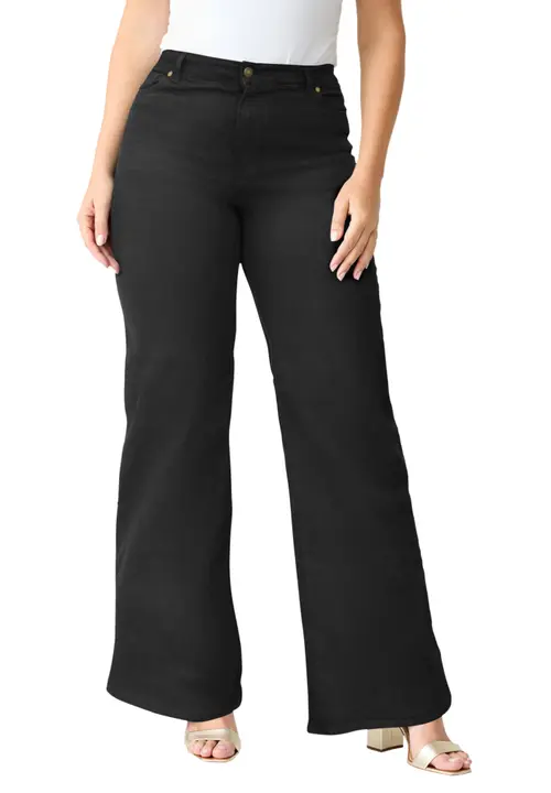 Petite Plus Size Perfect Fit Stretch Wide Leg Jean in Black Denim at Nordstrom, Size