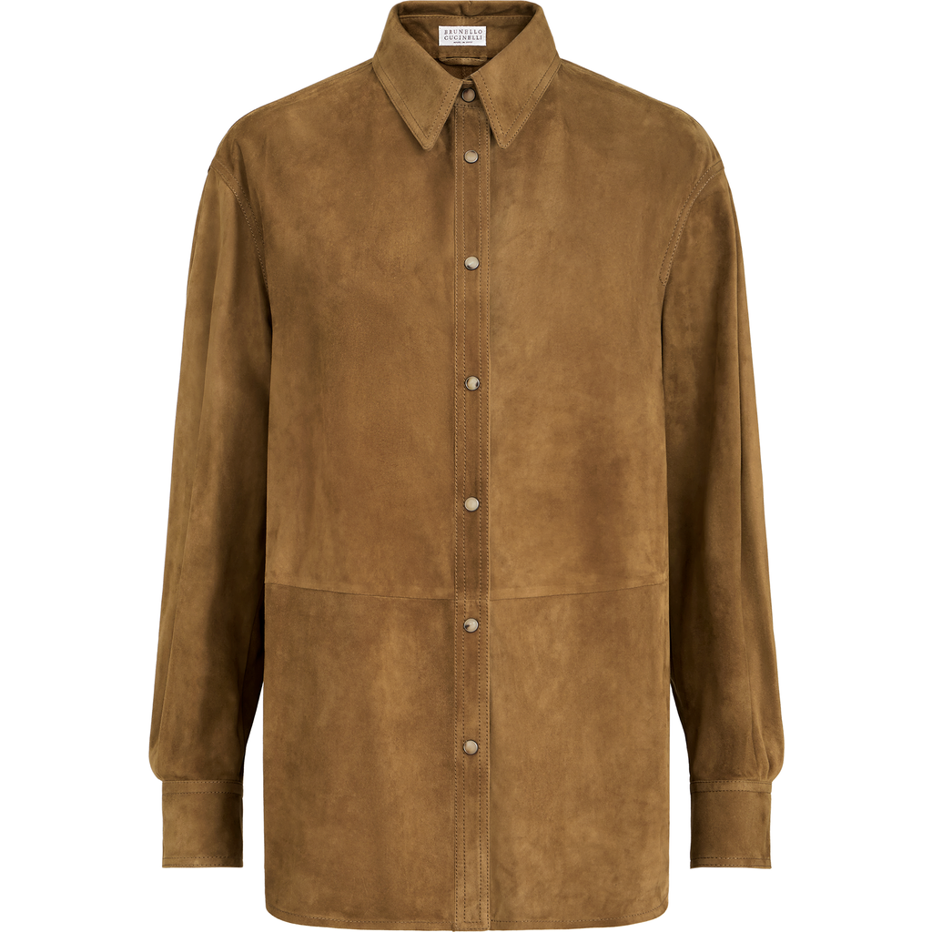 Suede shirt with monili in Light Brown at Nordstrom, Size