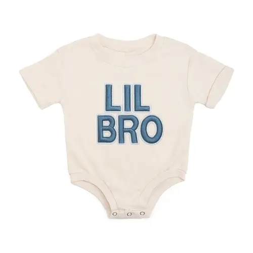 Lil Bro Embroidered Patch Short Sleeve Romper in Natural at Nordstrom, Size