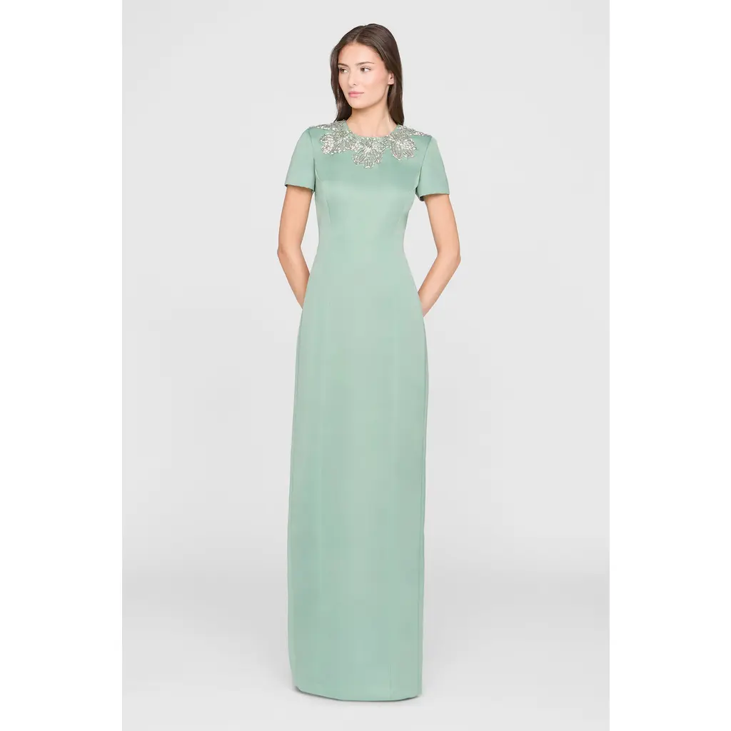 Sorelia Floral Beaded Gown in Whispering Sage at Nordstrom, Size by Theia