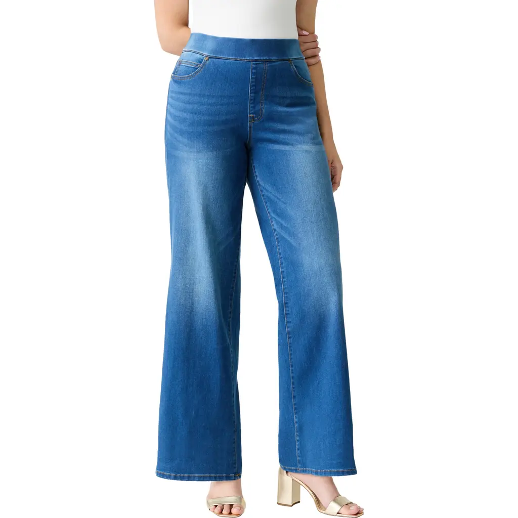 Plus Size 360° Stretch Wide Leg Jean in Medium Stonewash at Nordstrom, Size