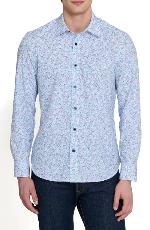 Slim Fit Budding Floral Performance Long Sleeve Shirt in Blue Purple at Nordstrom, Size