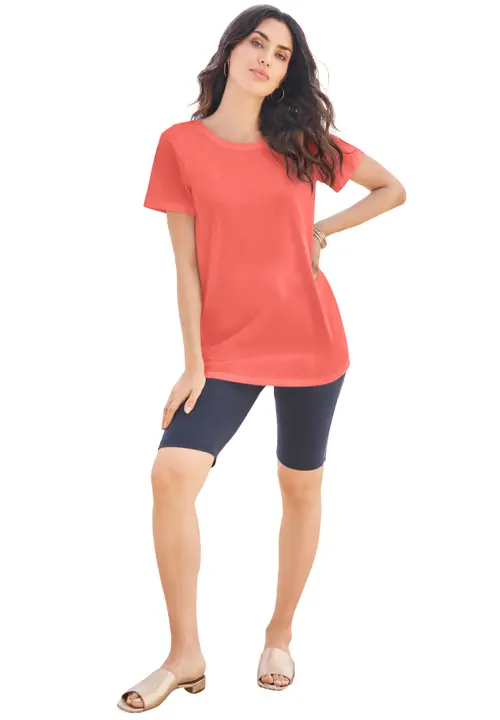 Plus Size Cotton Ultimate Crewneck Tee in Sunset Coral Sea Shells at Nordstrom, Size