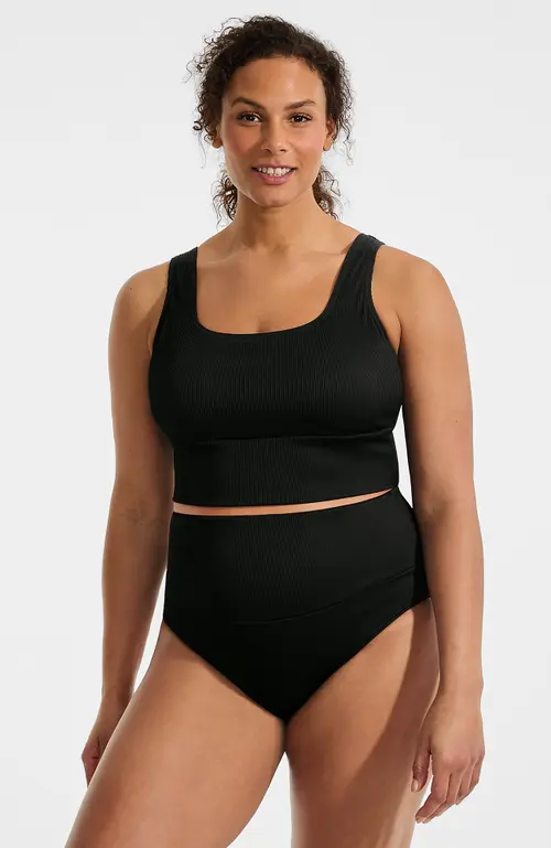 Plus Size Tugless Midkini Top and High Waisted Bottom Swimsuit Set in Black Ottoman at Nordstrom, Size by Lands' End