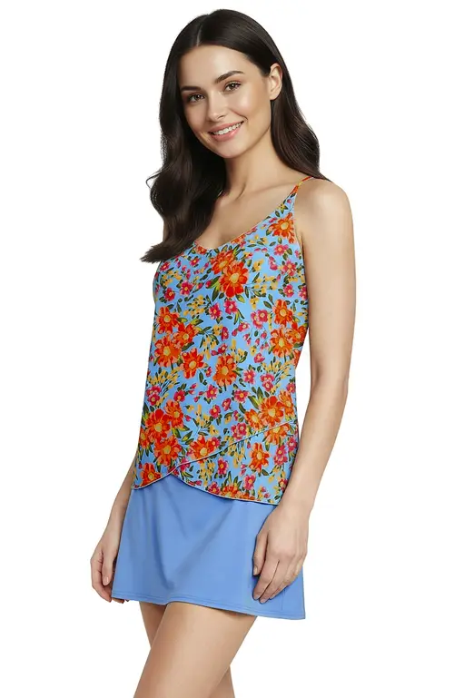 Tulip Hem Tankini Top in Blue Springside Floral at Nordstrom, Size