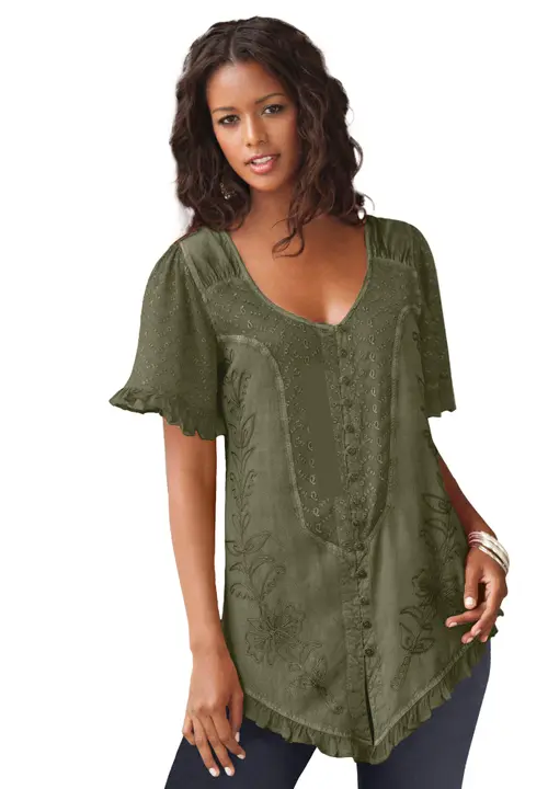 Acid Wash Tunic in Dark Olive Green at Nordstrom, Size by Roaman's