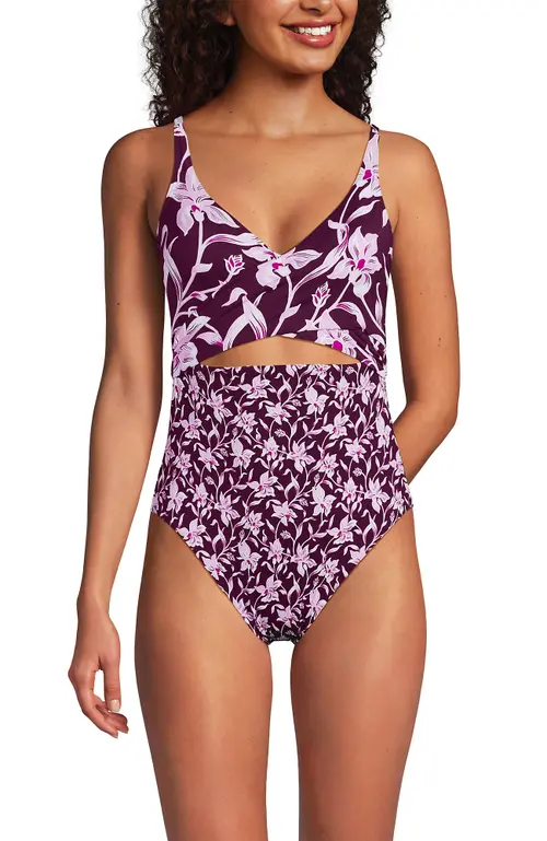 Wrap Monokini High Leg One Piece Swimsuit in Daylily Red Tossed Floral at Nordstrom, Size
