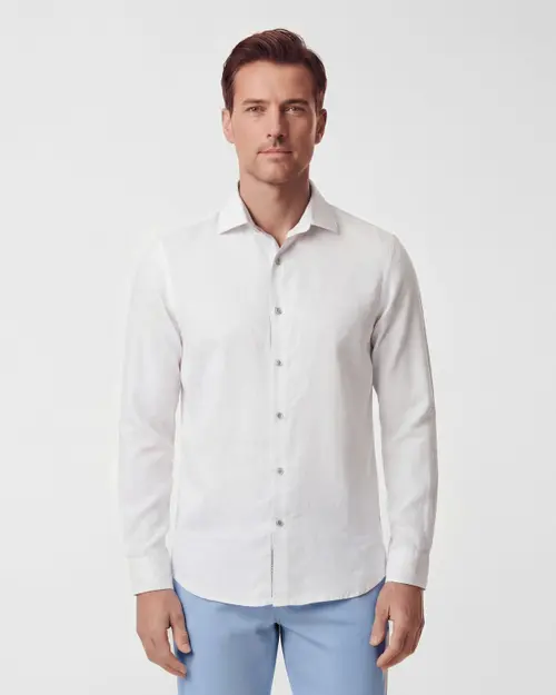 Linen Long Sleeve Shirt in White at Nordstrom, Size