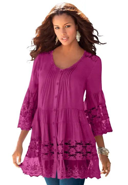 Lace Illusion Blouse in Raspberry at Nordstrom, Size