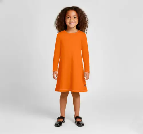 Girl's Soft 100% Cotton Baby Rib Long Sleeve Dress in Orange at Nordstrom, Size