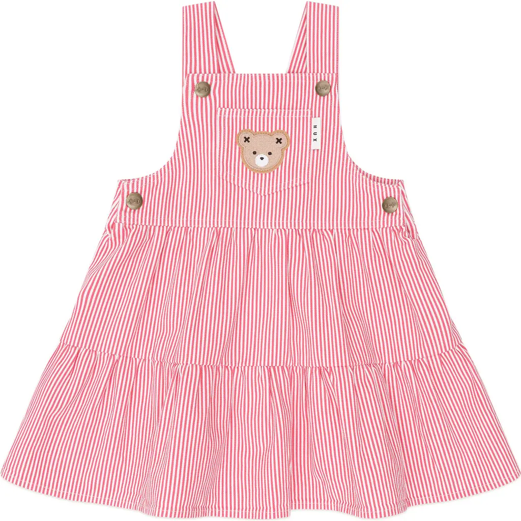 Classic Stripe Tiered Pinafore in Geranium/Almond Milk at Nordstrom, Size