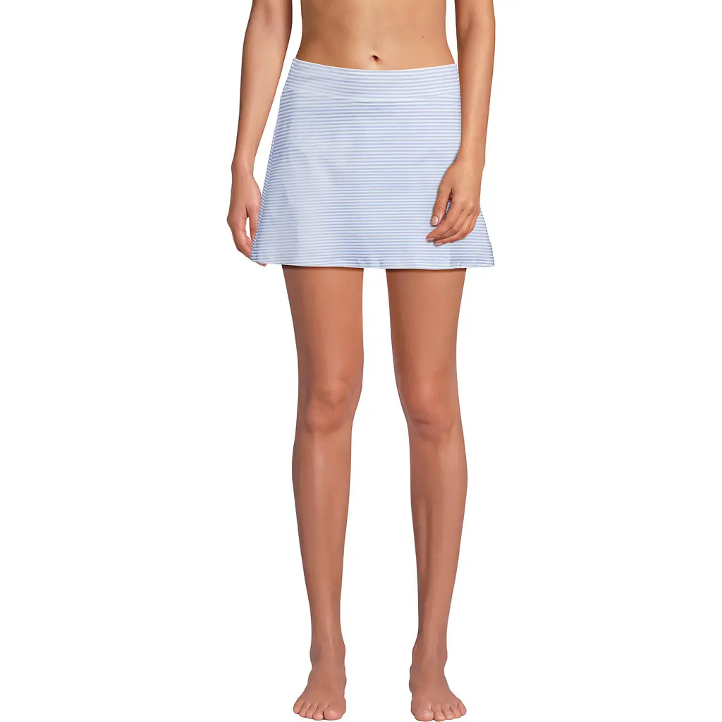 Tummy Control Skirt Swim Bottoms in Soft Cloud Blue Mini Stripe at Nordstrom, Size by Lands' End