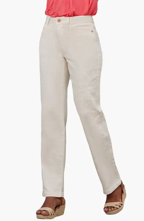 Women's Embroidered Straight Leg Jeans in White at Nordstrom, Size