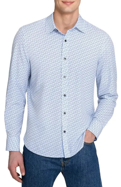 Slim Fit Gem Geo Performance Long Sleeve Shirt in White/blue at Nordstrom, Size