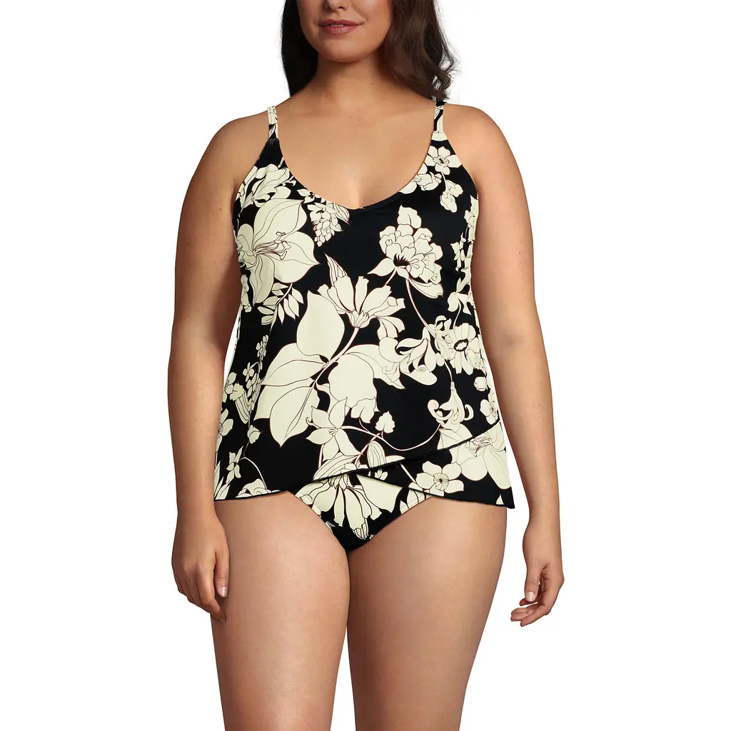 Tulip Hem Tankini Top in Black/egret Lilies at Nordstrom, Size
