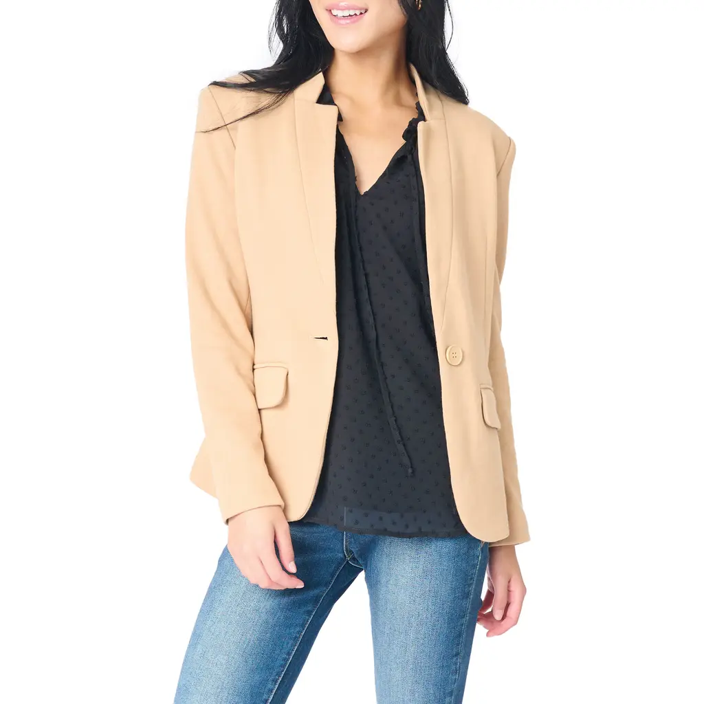 Inverted Notch Collar Cotton Blend Knit Blazer in Cappuccino at Nordstrom, Size by GIBSONLOOK