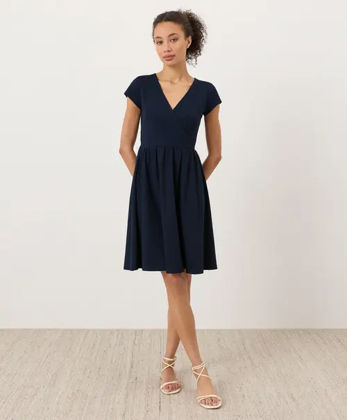 Fit & Flare Crossover Dress in Navy at Nordstrom, Size by Pact
