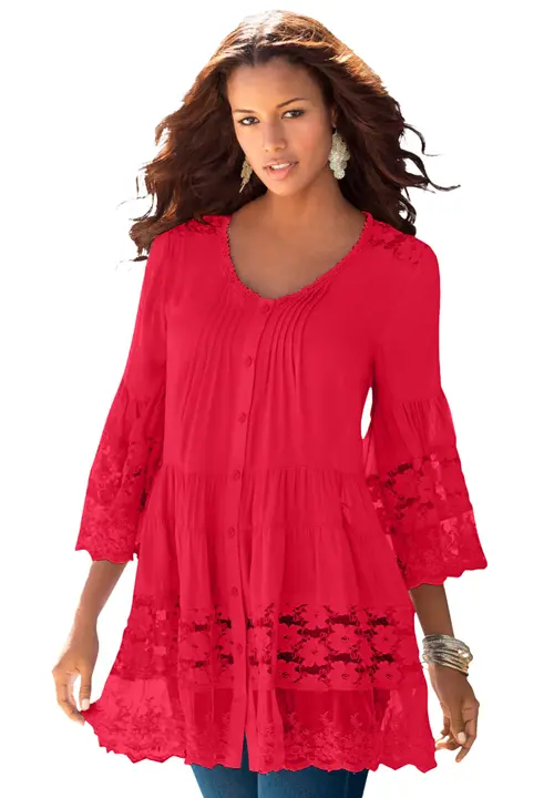 Lace Illusion Blouse in Vivid Red at Nordstrom, Size